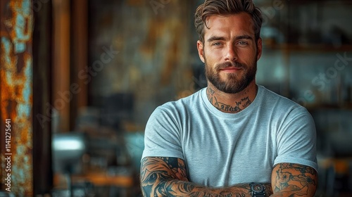 Confident Male Volunteer Portrait with Tattoos in Natural Light