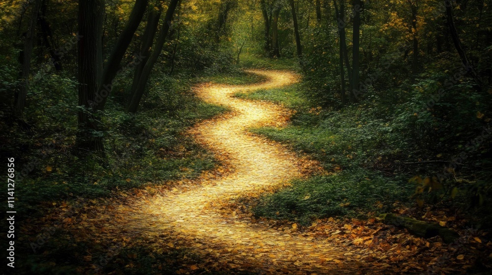 Obraz premium Winding path through autumnal forest.