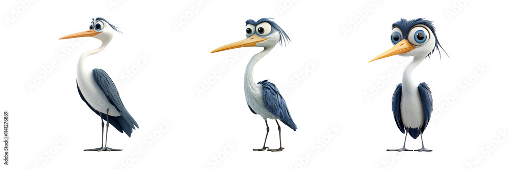 Fototapeta premium Cartoon Heron Character Design Collection