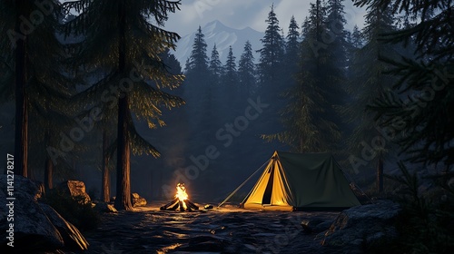 Wallpaper Mural Night Camping in the Majestic Mountains: A Serene Forest Escape Torontodigital.ca