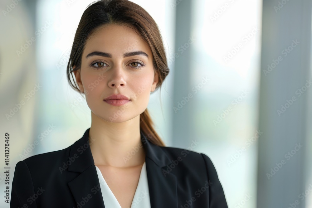 A confident woman in professional attire gazes thoughtfully, embodying poise and determination in a modern office setting. A confident woman in professional attire gazes thoughtfully, embodying poise and determination in a modern office setting.