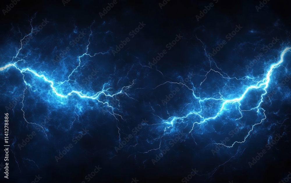 Abstract Blue Lightning Bolts with Dark Background and Electric Energy Abstract Blue Lightning Bolts with Dark Background and Electric Energy