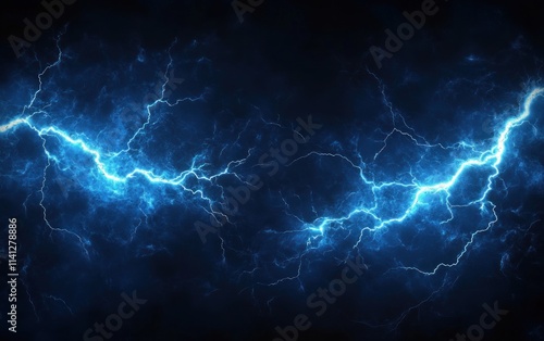 Abstract Blue Lightning Bolts with Dark Background and Electric Energy