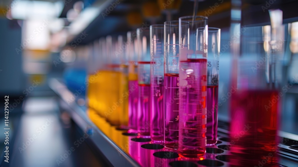 A Captivating Look into a Biotechnology Lab with Vibrant Test Tubes and Colorful Solutions Inside A Captivating Look into a Biotechnology Lab with Vibrant Test Tubes and Colorful Solutions Inside