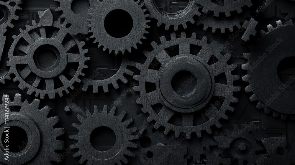 Several black gears, made of steel material Several black gears, made of steel material