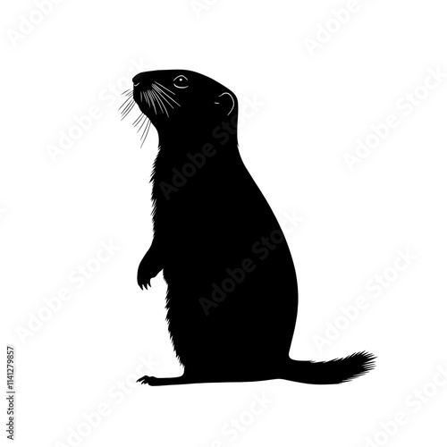 Black silhouette of prairie dog standing.