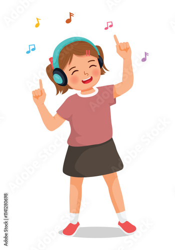 Cute little girl listen to music with headphone 