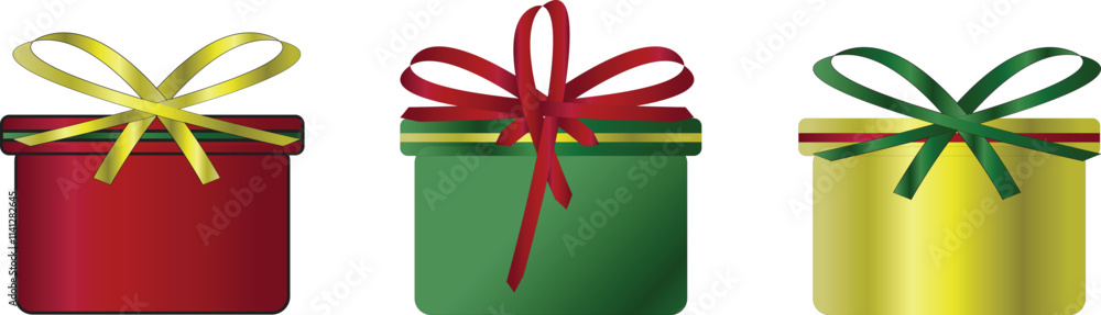 3 Present Box with three different Colors. Red, Green, And Yellow with a ribbons. 3 Present Box with three different Colors. Red, Green, And Yellow with a ribbons.