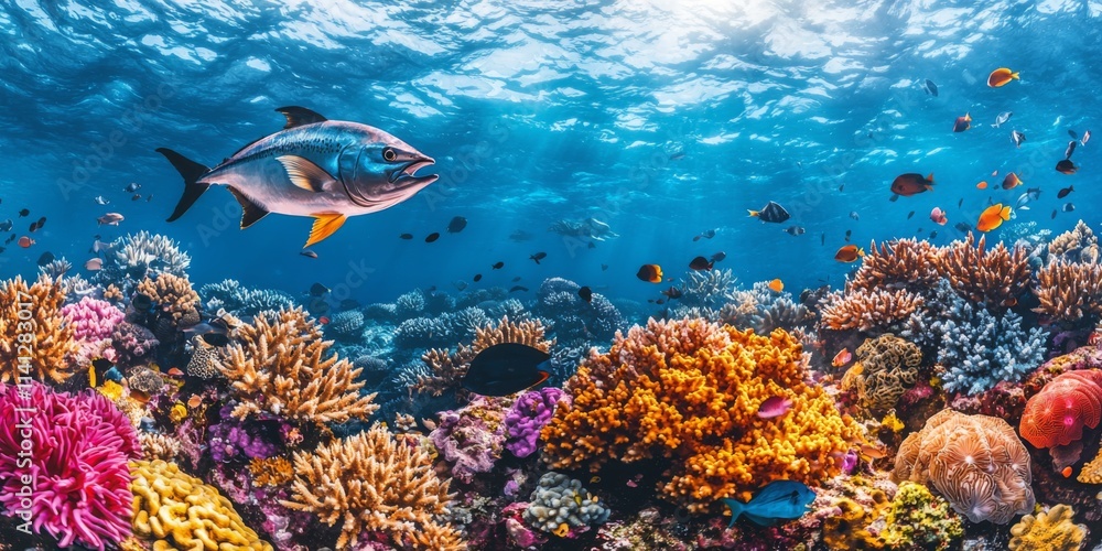Fototapeta premium Vibrant Coral Reef with Diverse Marine Life
