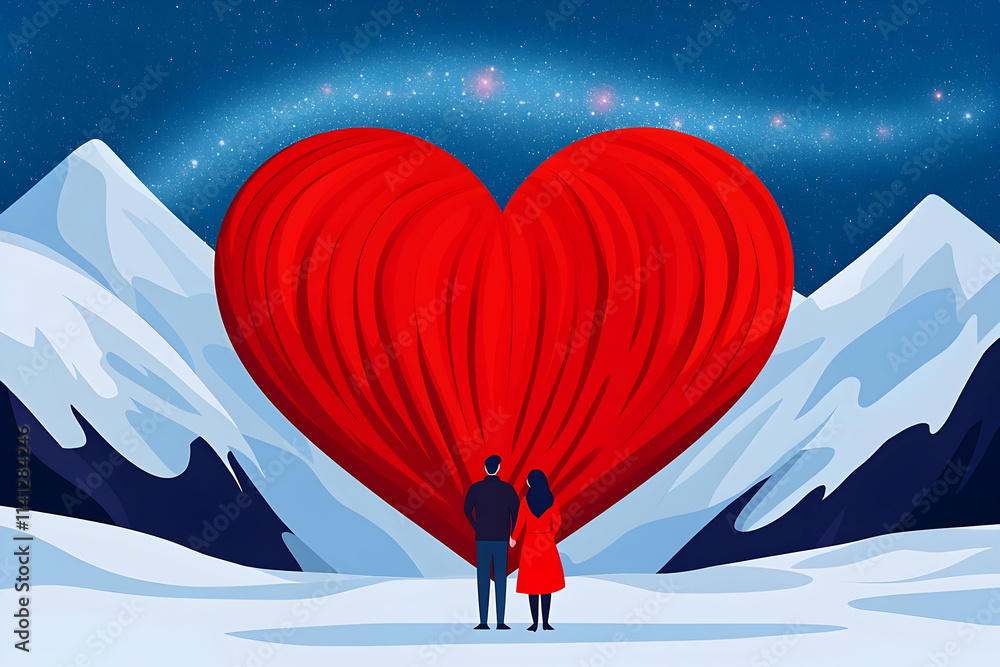 Stargazing Valentine's Day Adventure Mountains Digital Art Romantic Night Sky Concept Stargazing Valentine's Day Adventure Mountains Digital Art Romantic Night Sky Concept