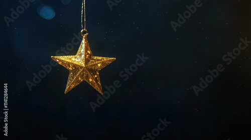 Gold star light hanging on dark backgroundGold star light hanging on dark background. photo