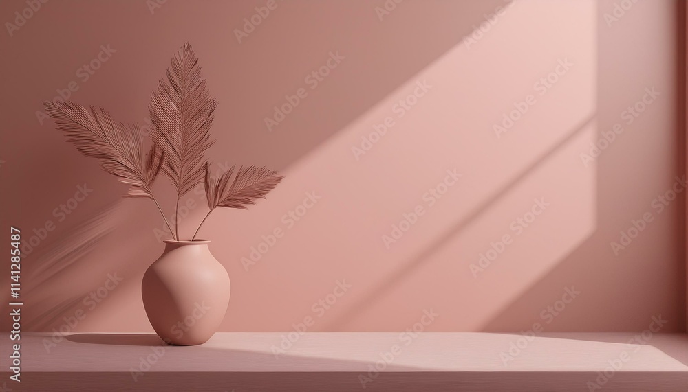 Neutral pink wall with minimalist decor featuring ceramic vase and dry plant
Neutral pink wall with minimalist decor featuring ceramic vase and dry plant