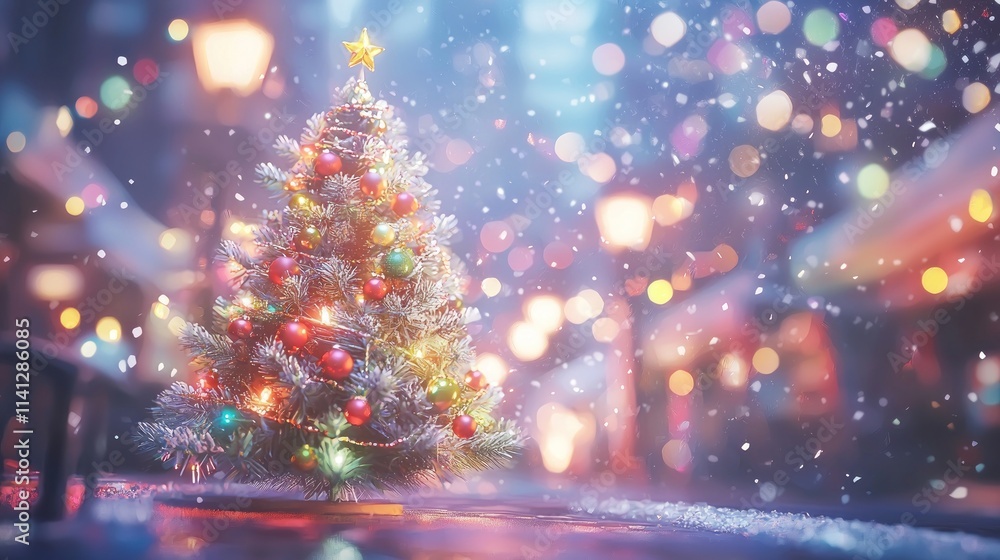 Festive Decorated Christmas Tree Winter Scene Festive Decorated Christmas Tree Winter Scene