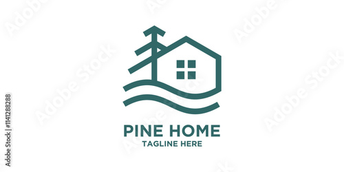 logo design pine trees and houses, forest, construction, wood, symbol,icon, creative, idea.