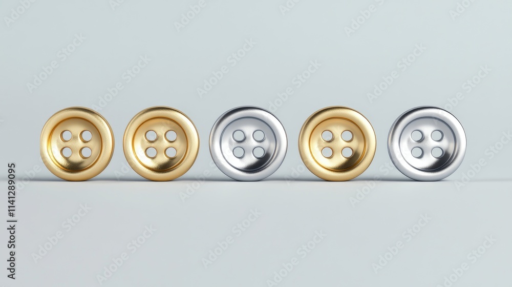 Set of Colorful Buttons on a Soft Surface with Unique Designs Showing Contrast Between Gold and Silver Tones for Fashion and Crafting Projects Set of Colorful Buttons on a Soft Surface with Unique Designs Showing Contrast Between Gold and Silver Tones for Fashion and Crafting Projects
