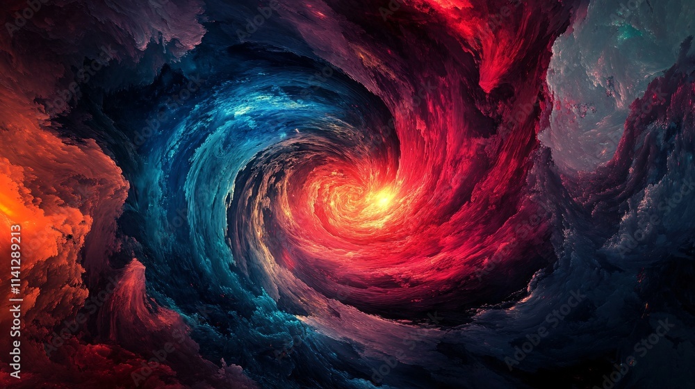 Abstract Swirling Cosmic Phenomenon Depicting Vibrant Colors of Red, Blue, and Orange Creating a Stunning Visual of Interstellar Energy and Motion in a Celestial Landscape Abstract Swirling Cosmic Phenomenon Depicting Vibrant Colors of Red, Blue, and Orange Creating a Stunning Visual of Interstellar Energy and Motion in a Celestial Landscape