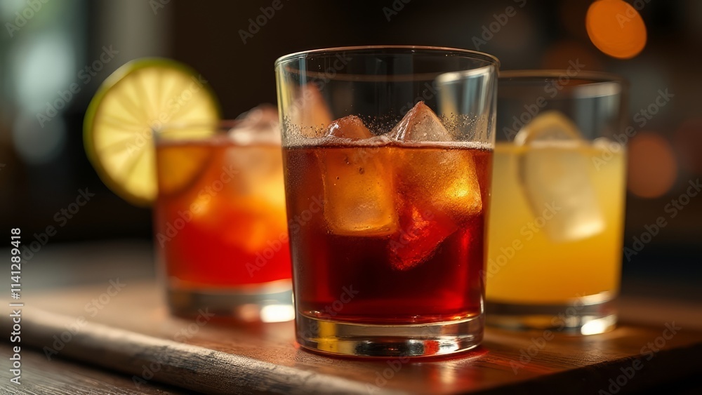 Cocktail Trio on Wooden Tray