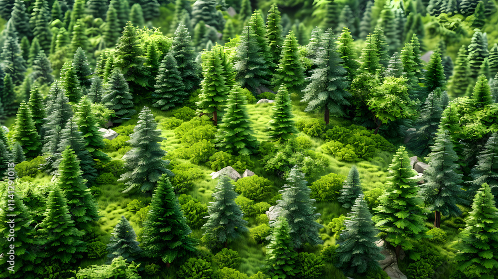 Lush Pine Forest landscape isometric Cartoon 3D Lush Pine Forest landscape isometric Cartoon 3D