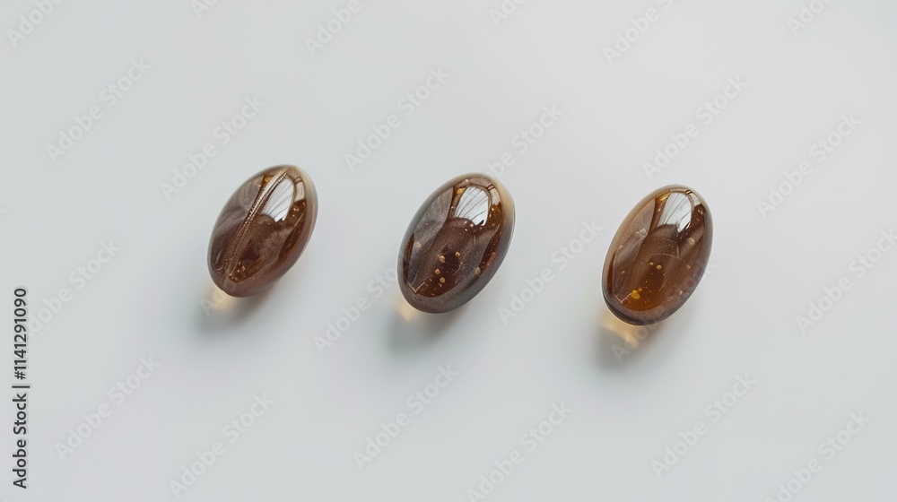 The Prominent Omega 3 Capsules Isolated on White Background: A Visual Representation of Nutritional Essentials. The Prominent Omega 3 Capsules Isolated on White Background: A Visual Representation of Nutritional Essentials.