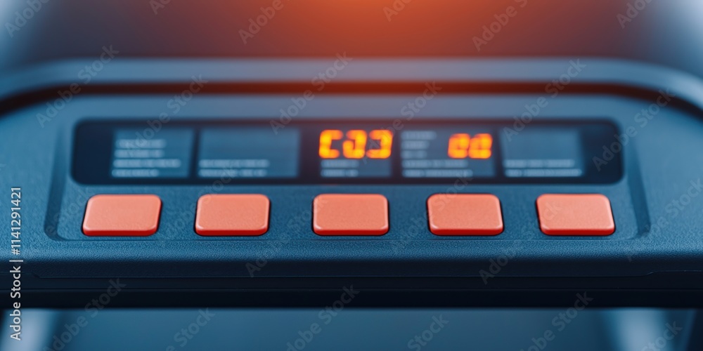 cancer prevention exercise concept. A close-up view of a treadmill control panel, showcasing digital displays and vibrant buttons for adjusting settings. cancer prevention exercise concept. A close-up view of a treadmill control panel, showcasing digital displays and vibrant buttons for adjusting settings.