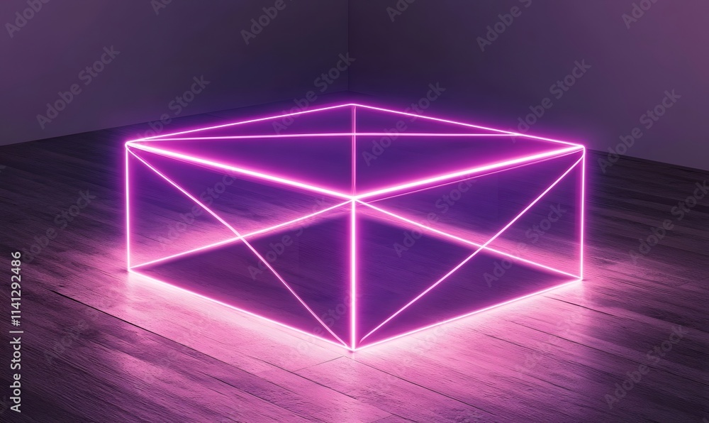 Glowing purple cube light in corner. Glowing purple cube light in corner.