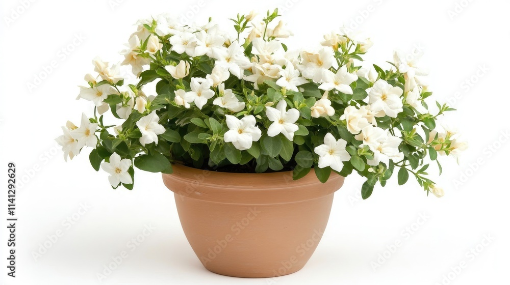 Beautiful White Flowers in a Terracotta Pot on a White Background, Ideal for Decorating Indoor and Outdoor Spaces, Bringing Nature Indoors with Fresh and Vibrant Colors Beautiful White Flowers in a Terracotta Pot on a White Background, Ideal for Decorating Indoor and Outdoor Spaces, Bringing Nature Indoors with Fresh and Vibrant Colors