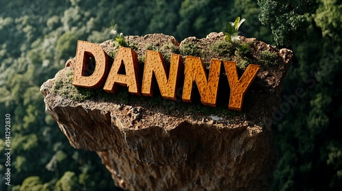 Danny's Name in the Jungle: A 3D Rendered Cliffside Message AI Generated photo