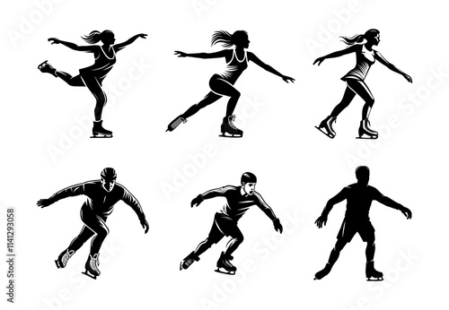 ice skater silhouette set, isolated background