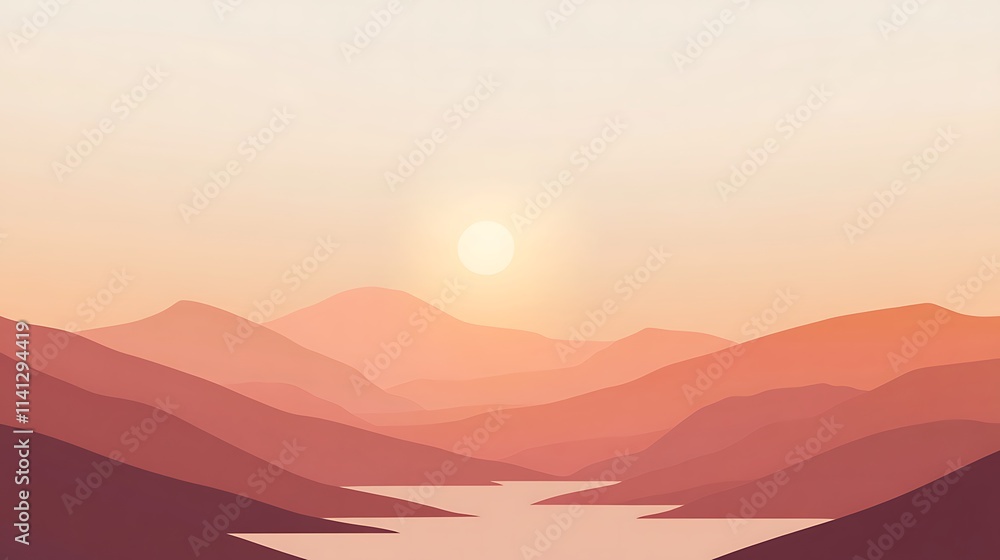 Fototapeta premium Serene Sunset Over Mountain Lake Landscape