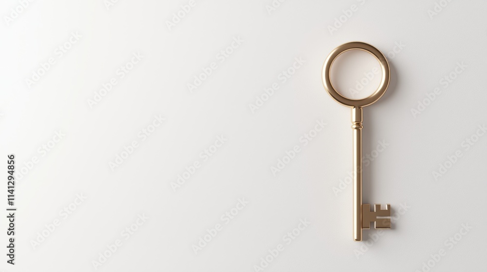 3D Render of a Single Key Placed on a Plain White Background for Design and Presentation Purposes 3D Render of a Single Key Placed on a Plain White Background for Design and Presentation Purposes