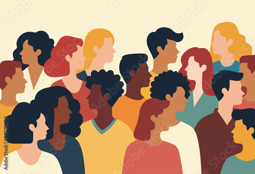 Diverse Faces in Contemporary Art: Minimalist Portraits of an Inclusive Community in Flat Design Style