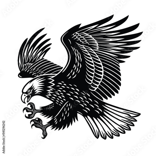 vector linocut eagle fly
