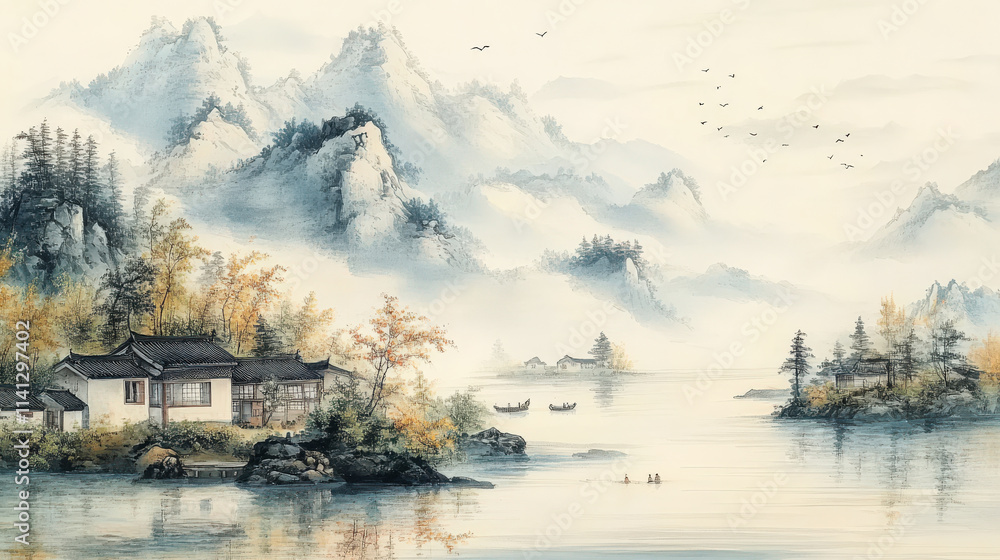 Fototapeta premium Chinese classical landscape painting