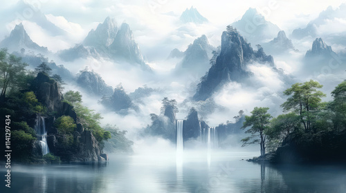 Fototapeta Naklejka Na Ścianę i Meble -  Chinese classical landscape painting