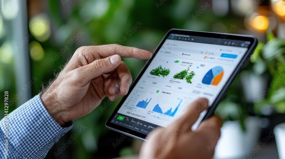 Businessman analyzing financial data and business analytics on the screen of mobile smartphone device in office environment Businessman analyzing financial data and business analytics on the screen of mobile smartphone device in office environment