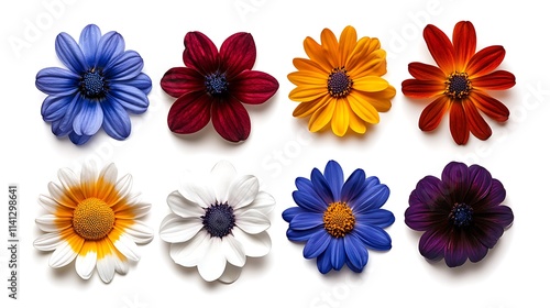 Vibrant Osteospermum Blooms: A Colorful Flat Lay Photography Collection AI Generated