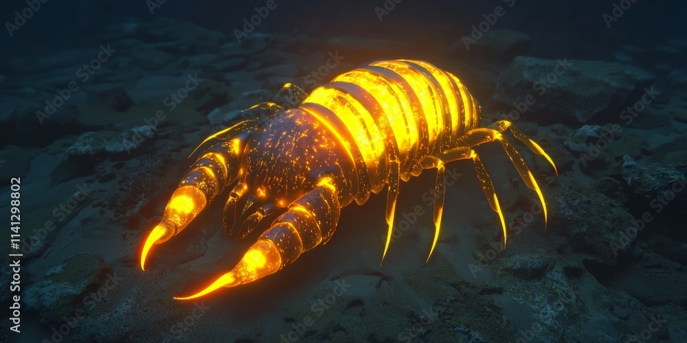 Glowing Deep Sea Amphipod Bioluminescent Abyss Creature Glowing Deep Sea Amphipod Bioluminescent Abyss Creature