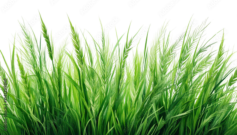 Watercolor Illustration of Green Grass on a White Background Watercolor Illustration of Green Grass on a White Background
