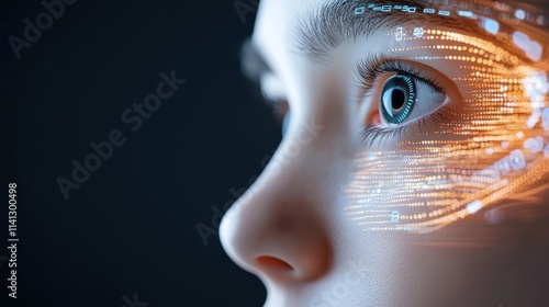 Futuristic eye with a glowing digital interface symbolizing the power of intelligence technological innovation and the boundless potential of the human mind photo