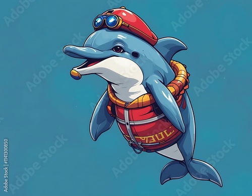 A dolphin dressed as a lifeguard with a whistle around its neck vector line  photo