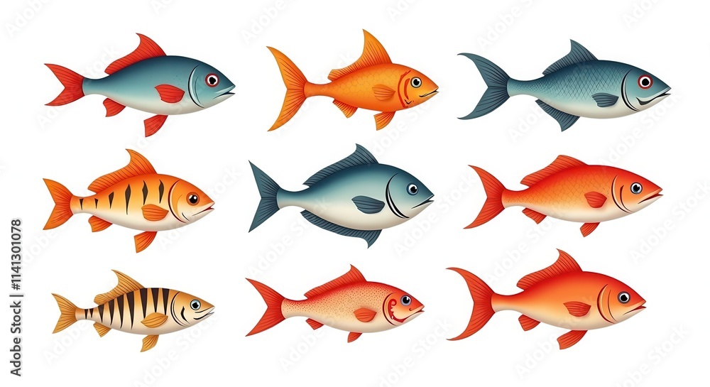 Colorful Fish Illustration Set - Vibrant Collection of Cartoon Sea Creatures for Educational and Decorative Use Colorful Fish Illustration Set - Vibrant Collection of Cartoon Sea Creatures for Educational and Decorative Use
