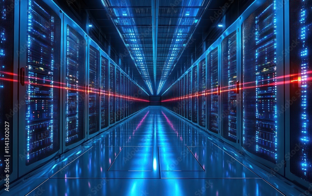 Futuristic Cyberpunk Data Center Corridor with Neon Lights and Glass Walls Futuristic Cyberpunk Data Center Corridor with Neon Lights and Glass Walls
