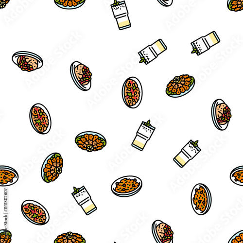 turkish cuisine food meal vector seamless pattern thin line illustration