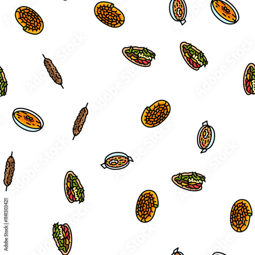 turkish cuisine food meal vector seamless pattern thin line illustration