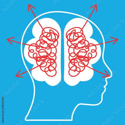 Confused Mind with Tangled Thoughts and Arrows Pointing in Different Directions