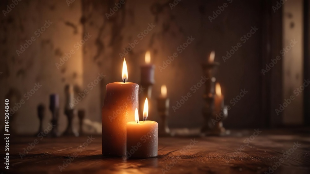 atmospheric lighting of a burning candle in a dimly lit room with deep shadows and muted colors, mood, somber, serious atmospheric lighting of a burning candle in a dimly lit room with deep shadows and muted colors, mood, somber, serious