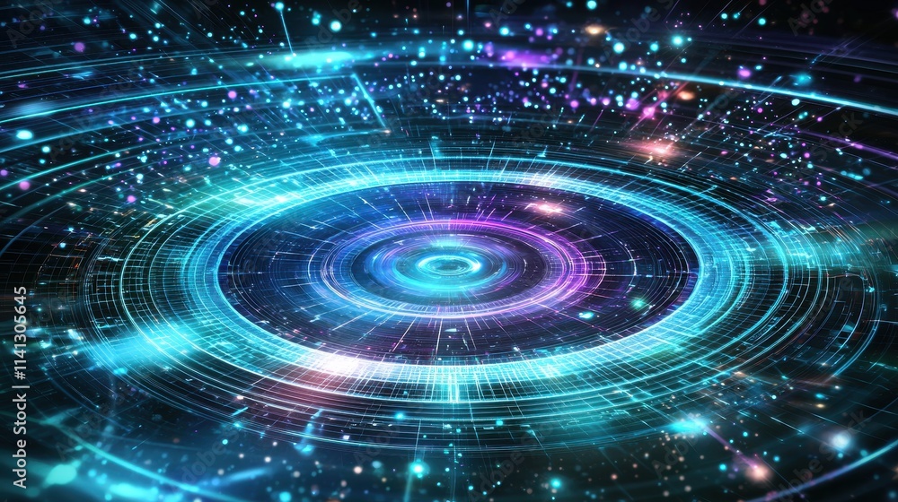 A holographic futuristic tunnel background featuring glowing concentric rings and light beams creating a sense of depth and motion. Neon colors of blue, purple, and teal radiate from the center, A holographic futuristic tunnel background featuring glowing concentric rings and light beams creating a sense of depth and motion. Neon colors of blue, purple, and teal radiate from the center,