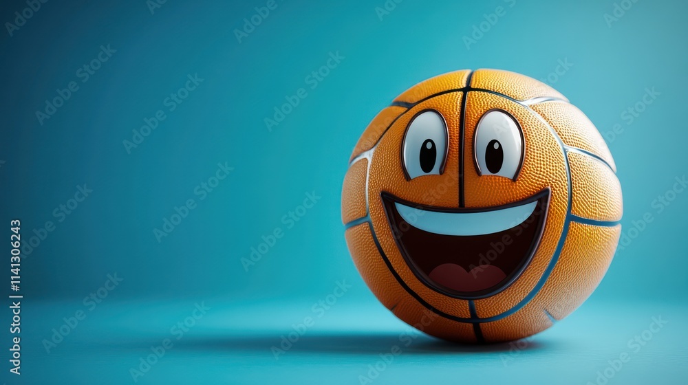 Happy smiling cartoon basketball on blue background. Happy smiling cartoon basketball on blue background.