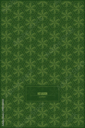unique hexagon shape pattern with multiple abstract lines and dark green background
