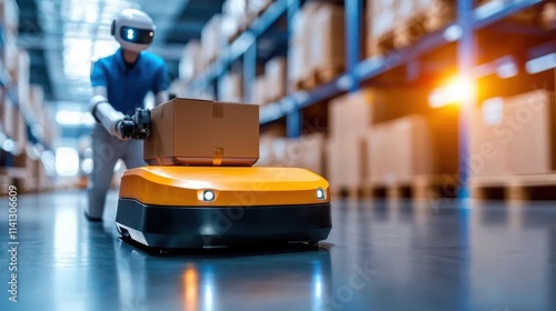 Wallpaper Mural Automated Robotic Logistics Center with Shelves Containers and Worker Operating Forklift in a Large Warehouse Facility  Efficient Logistics and Distribution Services Concept Torontodigital.ca